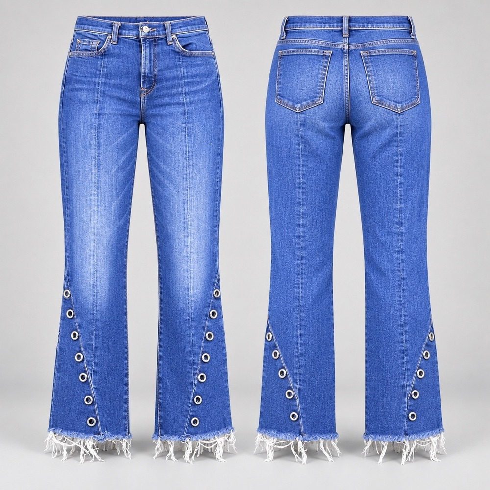 7 For All Mankind Edie Jeans Womens 26/25 Straight leg Raw Frayed Hem Grommets